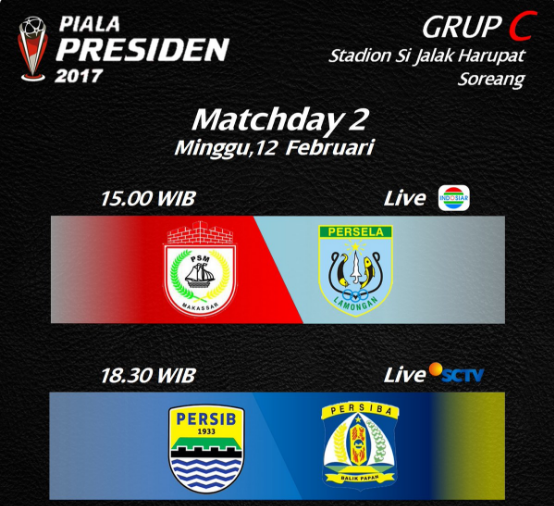 Jadwal Piala Presiden Sore Ini: PSM v Persela, Persib v Persiba